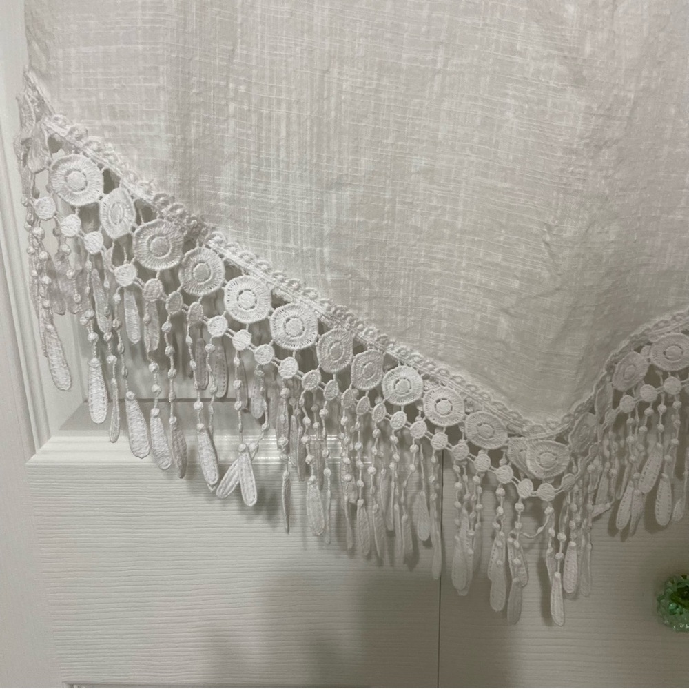 White Asymmetrical Embellished Blouse with 3/4 Sleeves - Picture 7 of 9